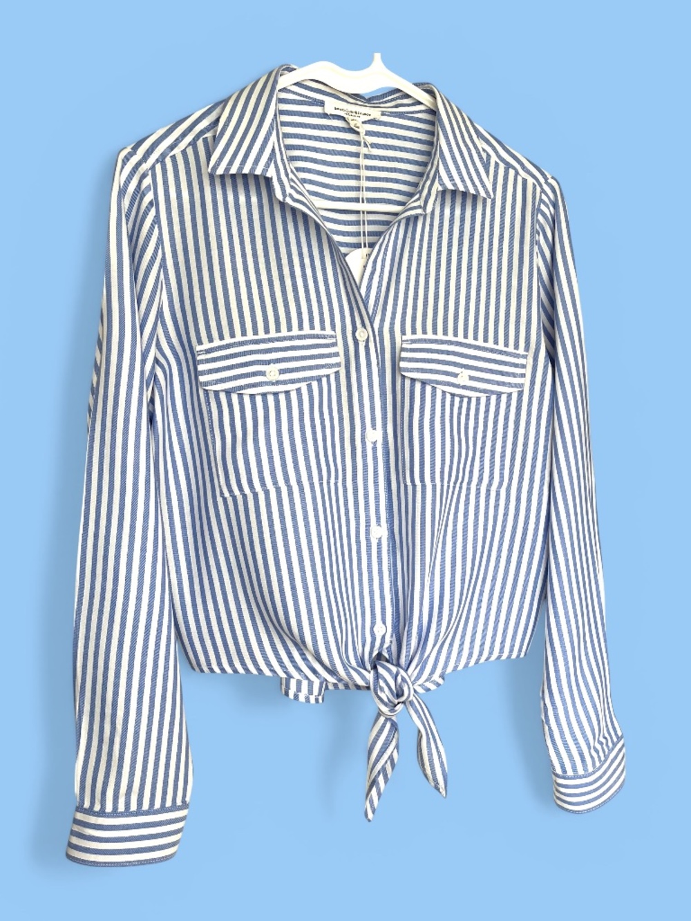 beachlunchlounge Blue Striped Tie Front Blouse Size Small NWT